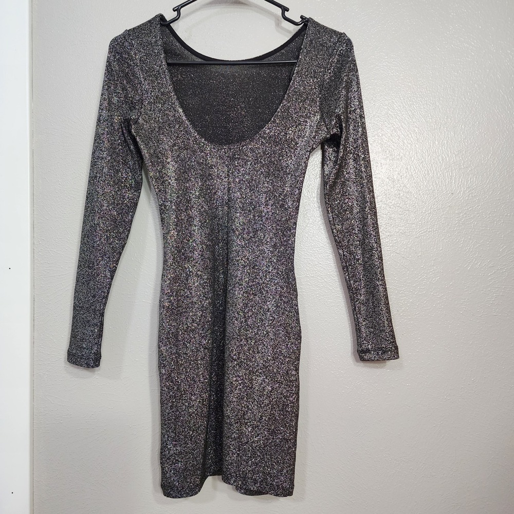 Divided Women's Black Glitter Size‎ 2 Long Sleeve Sheath Style Dress - Picture 2 of 7